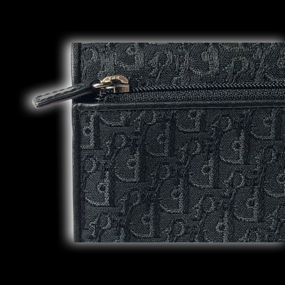 DIOR Vintage Mini Jacquard Black Monogram Logo Oblique Canvas Leather Wallet - Picture 9 of 16